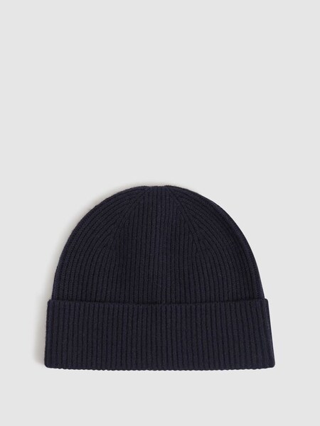 Merino Wool Ribbed Beanie Hat in Navy (D61617) | €29