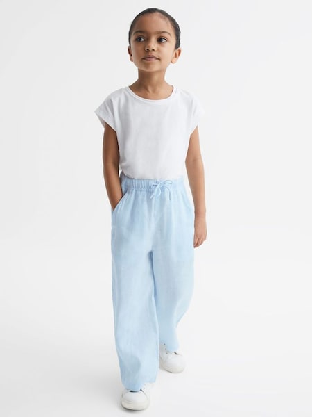 Junior Linen Drawstring Trousers in Ice Blue (D62085) | €41