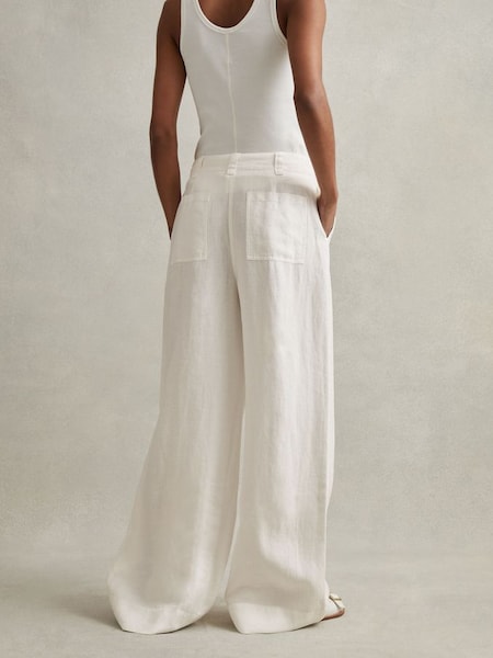 白色嬌小款成衣染色亞麻闊腳褲 (D65836) | HK$2,260