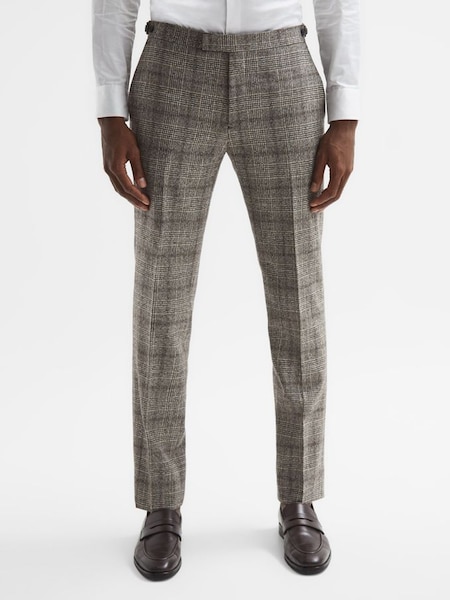 Slim Fit Prince Of Wales Check Trousers in Brown (D65844) | SAR 426