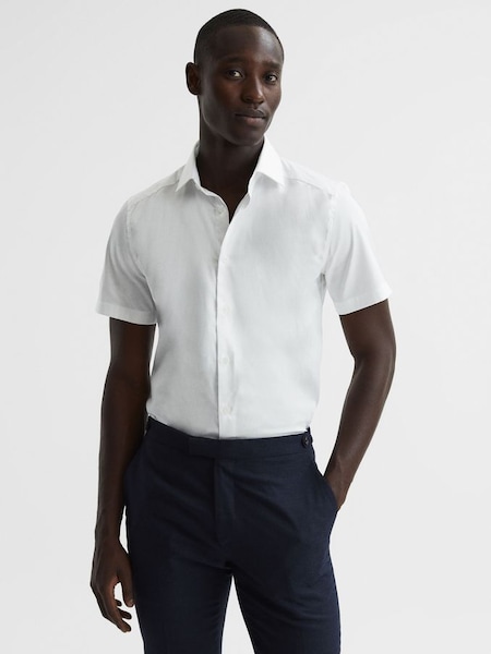 Slim Fit Cotton Satin Blend Shirt in White (D65867) | €47