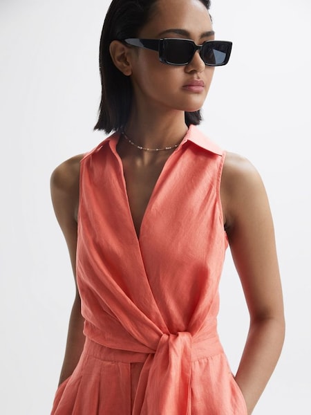 Sleeveless Linen Playsuit in Coral (D68887) | €89