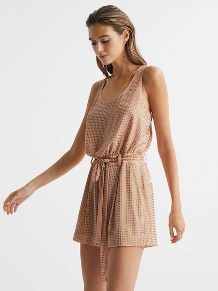 Embellished Sleeveless Playsuit in Nude (D68889) | $244
