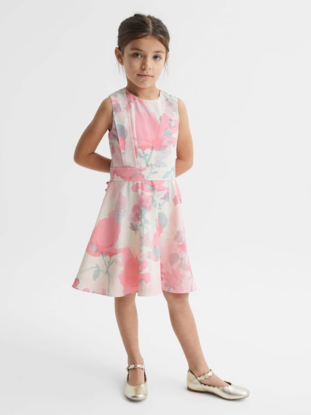Junior Floral Printed Belted Dress in Pink (D68947) | $66