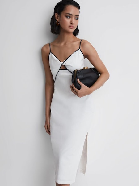 Strappy Cotton-Linen Midi Dress in White (D68979) | $145