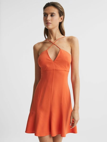Oranje mini-jurk met bandjes (D68987) | € 89