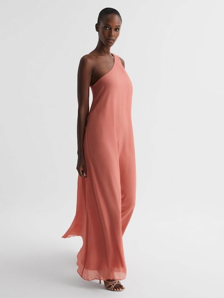 One Shoulder Maxi Dress in Coral (D68989) | $282