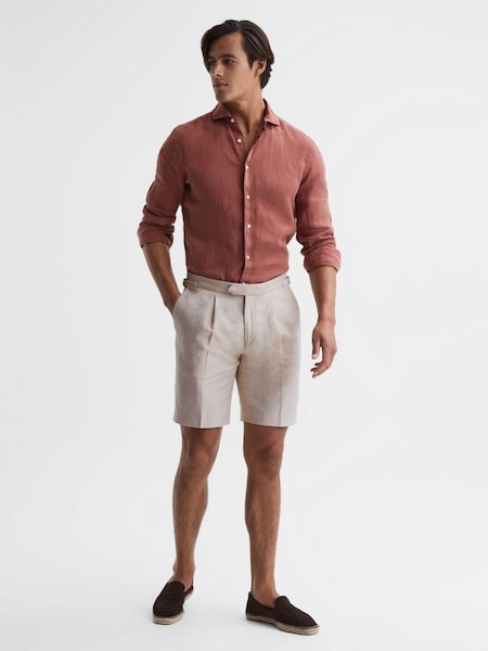 Cotton-Linen Blend Chino Shorts in Stone (D68994) | $95