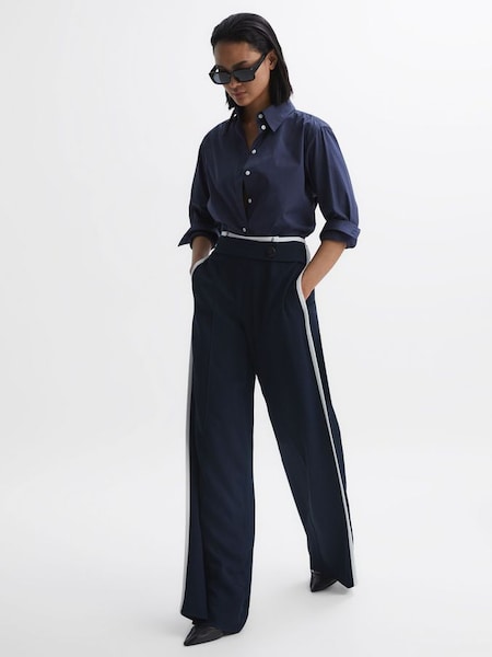 High Rise Wide Leg Trousers in Navy (D70163) | $177
