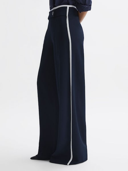 Pantalon coupe large Petite taille haute bleu marine (D70164) | 121 €