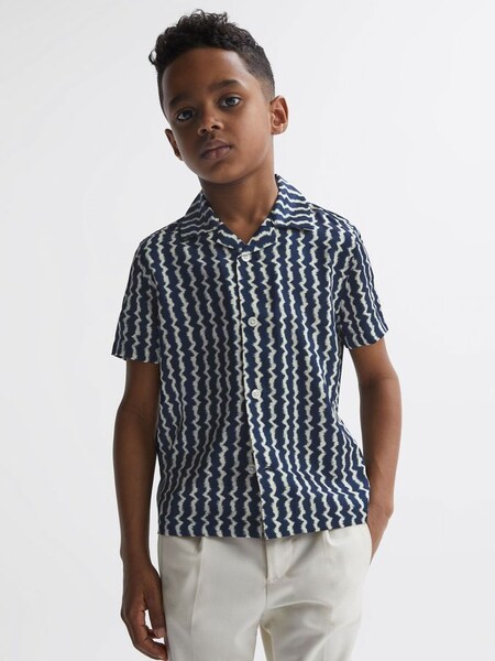 Junior Cuban Collar Printed Shirt in Navy (D70172) | HK$305