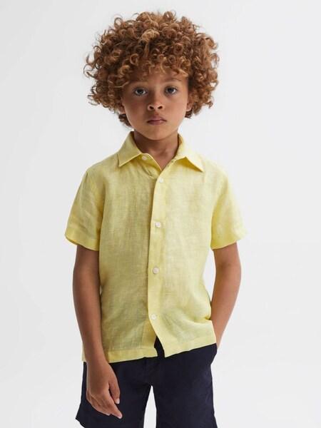 Senior Short Sleeve Linen Shirt in Lemon (D70187) | SAR 84