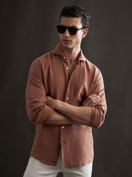 Linen Button-Through Shirt in Sienna (D72414) | HK$1,480