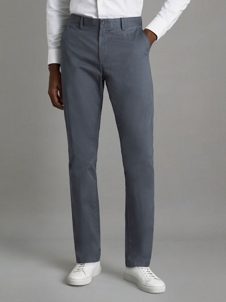 Slim Fit Washed Cotton Blend Chinos in Airforce Blue (D74486) | HK$1,330
