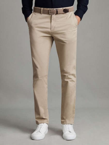 Slim Fit Washed Cotton Blend Chinos in Stone (D74487) | €125