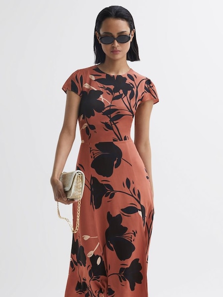 Floral Printed Midi Dress in Blush/Black (D75717) | $184