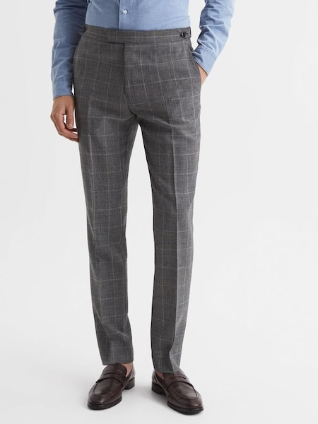 Slim Fit Checked Trousers in Grey (D75719) | $196