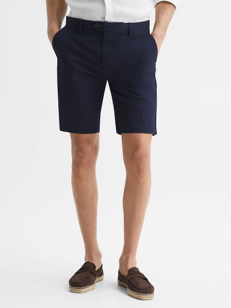 Modern Fit Cotton Blend Chino Shorts in Navy (D76849) | $155