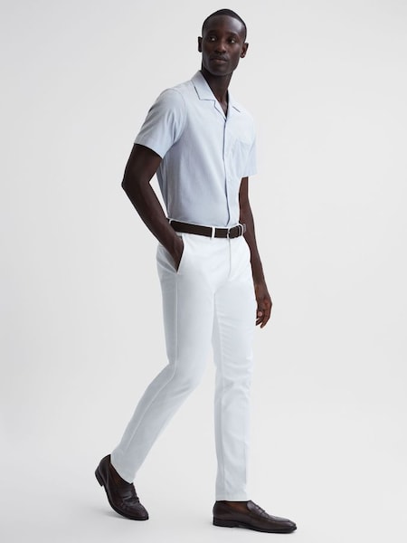 Cuban Collar Striped Short Sleeve Shirt in Blue/White (D78227) | $71