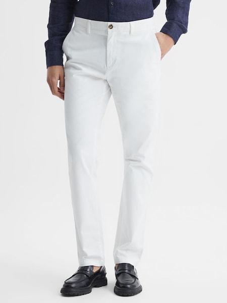 Slim Fit Washed Cotton Blend Chinos in White (D80815) | HK$1,330