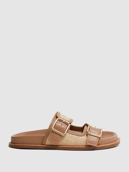 Raffia Leather Sliders in Natural (D81088) | €178