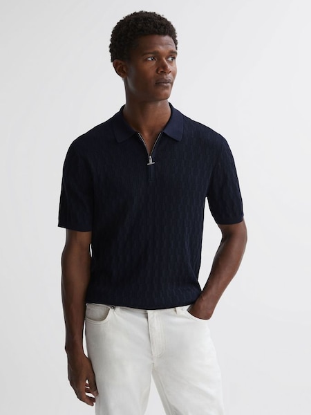 Strukturiertes Polo-Shirt mit kurzem Reißverschluss, Marineblau (D83297) | 65 €