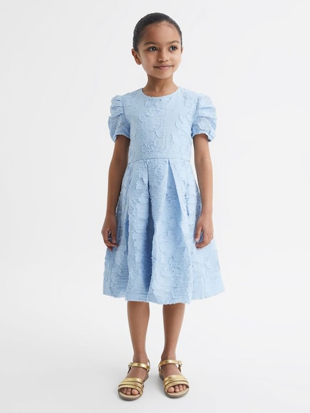 Senior Floral Print Textured Dress in Blue (D85796) | $104