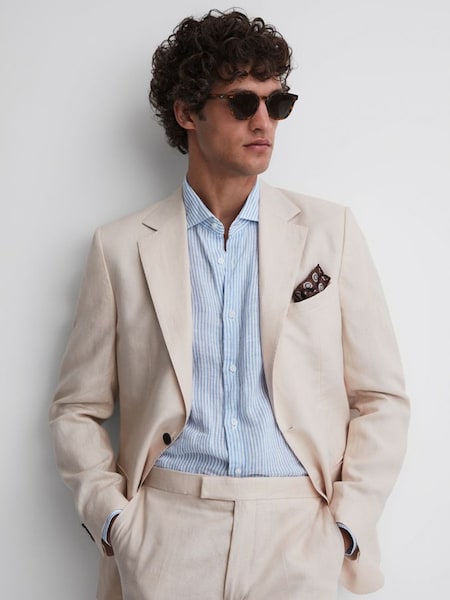 Slim Fit Single Breasted Linen Blazer in Stone (D87092) | CHF 430