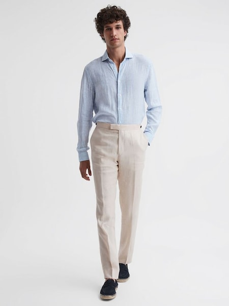 Slim Fit Linen Trousers in Stone (D87098) | €195