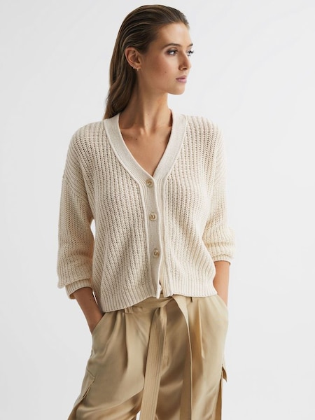 Cotton-Linen Blend Knit Cardigan in Neutral (D87105) | $163