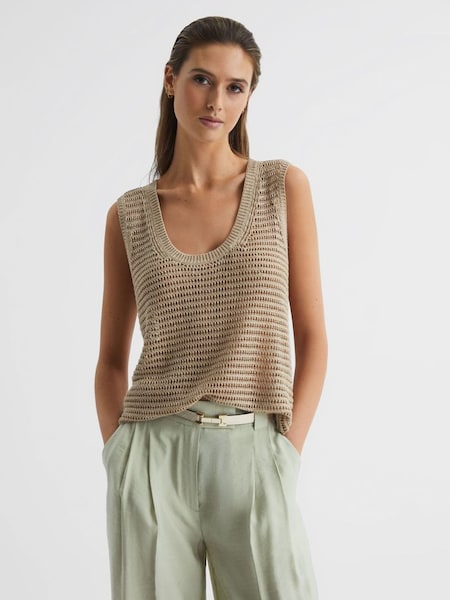 Linen Open Stitch Knitted Vest in Neutral (D87106) | CHF 93
