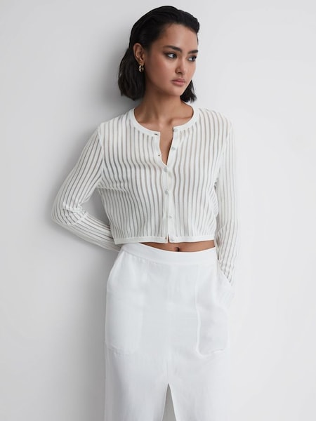 Striped Long Sleeve Cropped Top in Ivory (D87120) | $109