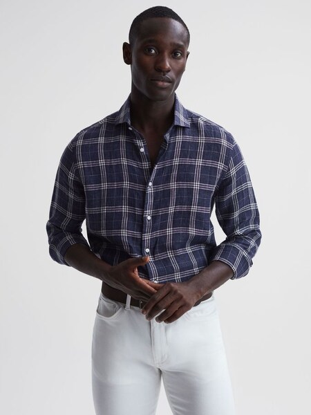 Linen Long Sleeve Shirt in Blue Check (D89599) | €98