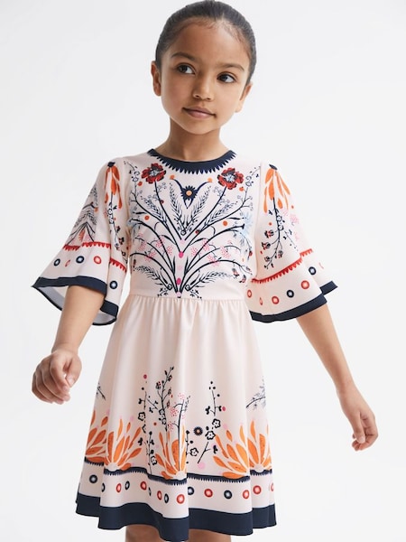 Junior Floral Printed Dress in Ivory (D89702) | $103