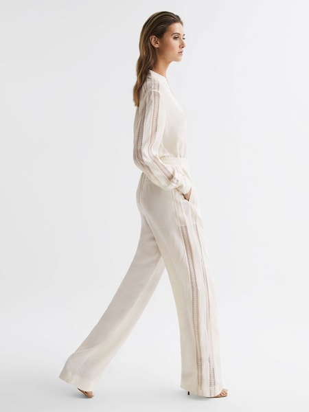 Wide Leg Lace Trousers in Cream (D89714) | $169