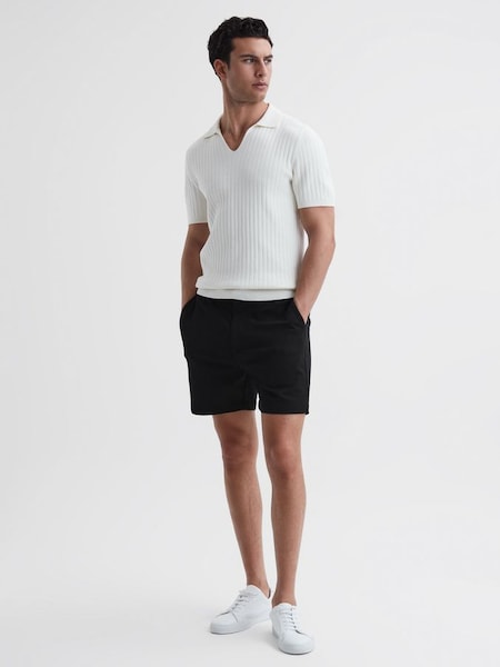 Textured Drawstring Shorts in Black (D90390) | $100