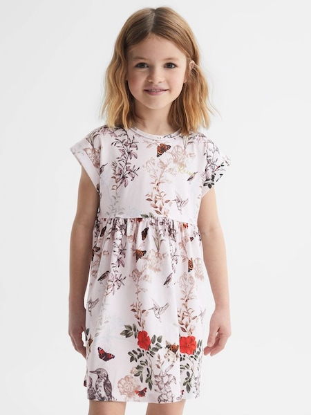 Senior Floral Print Jersey Dress in Pale Pink (D91333) | $57