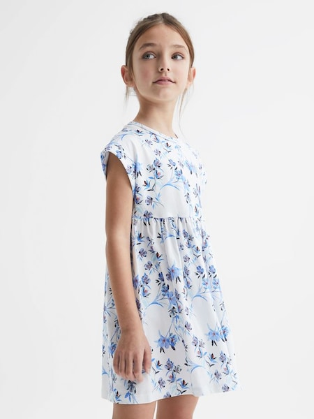 Junior Floral Print Jersey Dress in Blue Print (D91346) | $50