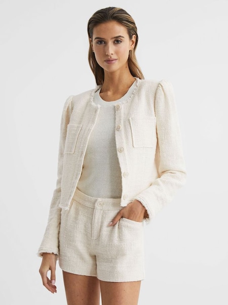 Paige Frayed Textured Jacket in Cream (D93467) | $468