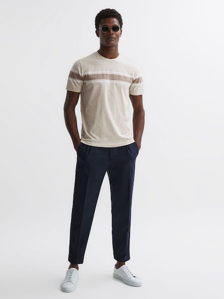Slim Fit Mercerised Cotton Crew Neck T-Shirt in Oatmeal Multi (D97822) | €43