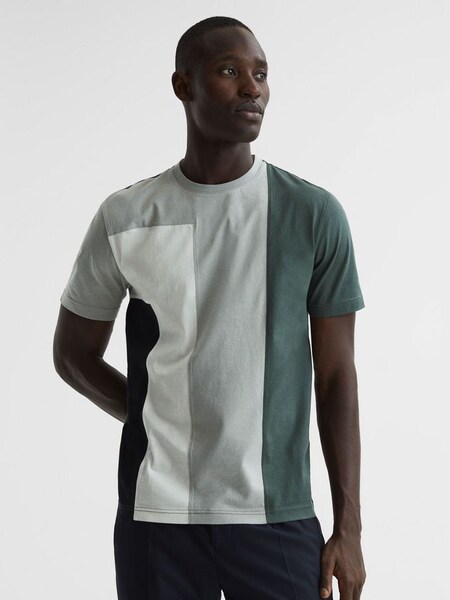 T-Shirt in schmaler Passform aus mercerisierter Baumwolle, Grün/Bunt (D97823) | 49 €