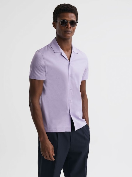 Mercerised Jersey Cuban Collar Shirt in Lilac (D97827) | €48