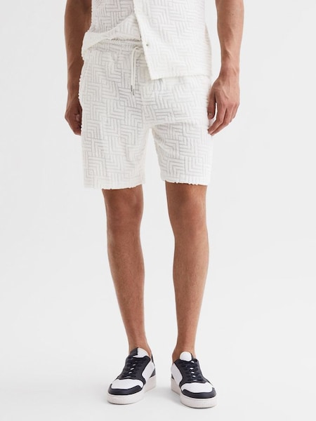 Terry Towelling Drawstring Shorts in White (D97841) | SAR 283