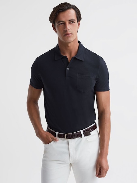 Slim Fit Cotton Polo Shirt in Navy (D97853) | $99
