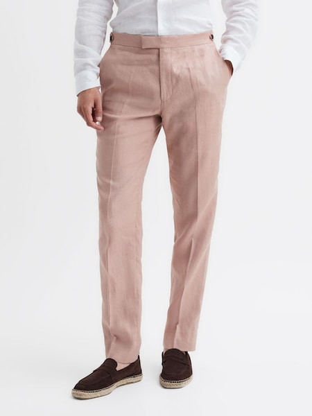 Slim Fit Linen Trousers in Blush (D97889) | $167
