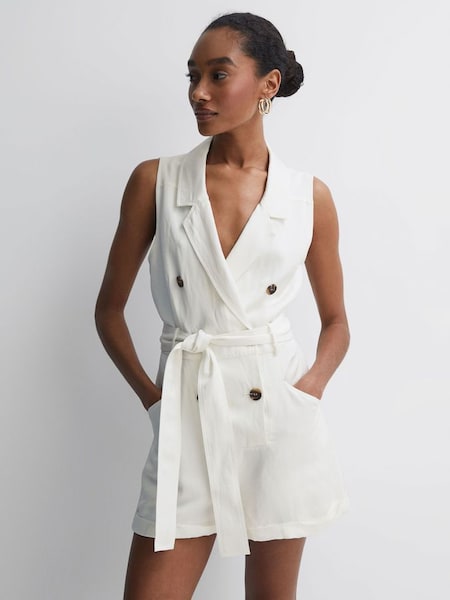 Double Breasted Playsuit in Ivory (D98237) | $161