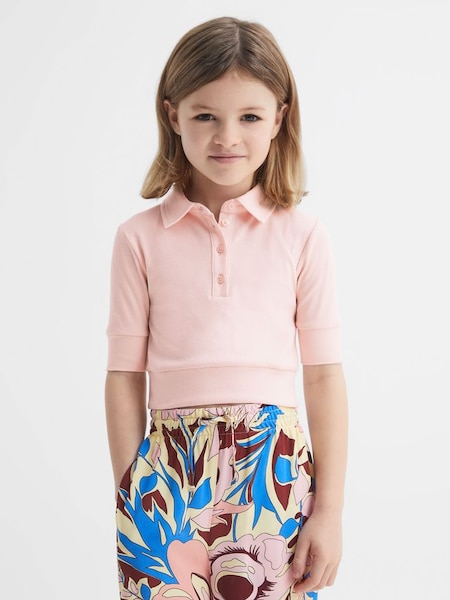 Junior Cropped Polo Shirt in Pink (D98873) | $21