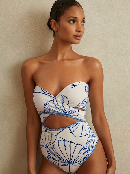 Veronica Natural Print Printed Wrap Front Swimsuit (E07151) | $180