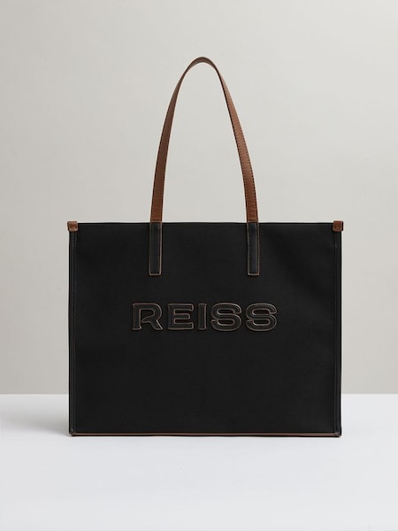 Canvas Logo Tote Bag in Black (E11071) | $195