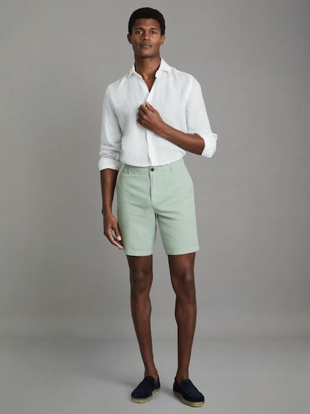 Cotton Blend Internal Drawstring Shorts in Mint (E12929) | $160